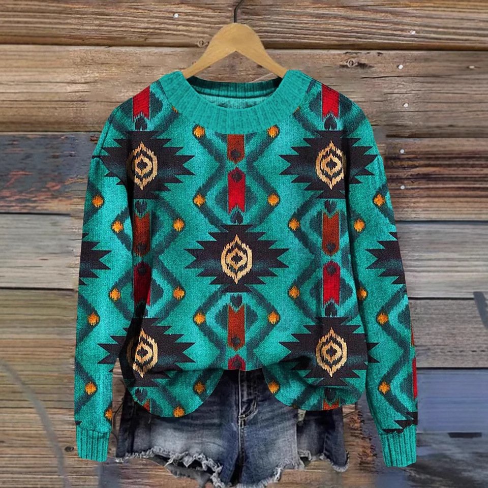 Casual Crew Neck Ethnic Sweatshirt