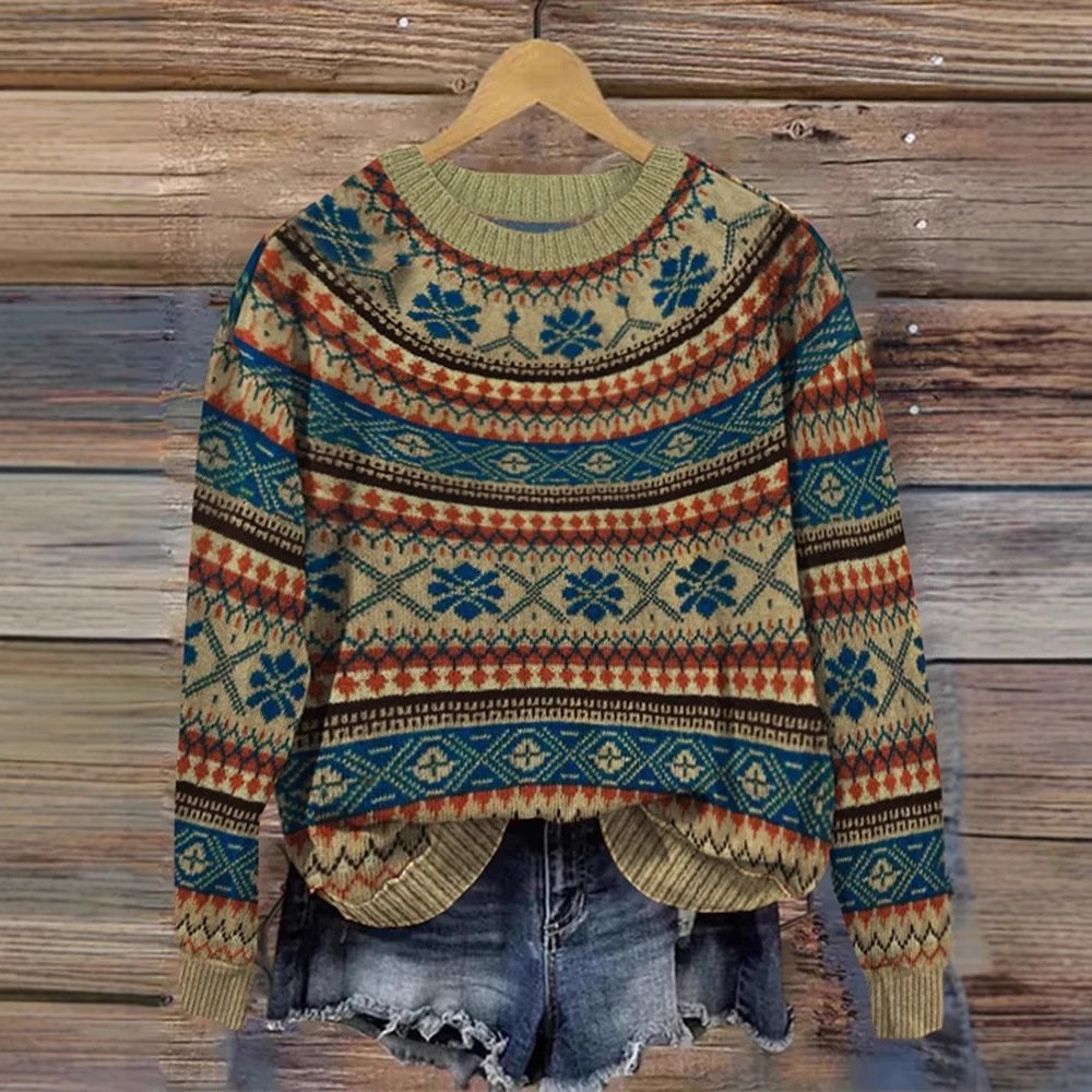 Casual Crew Neck Ethnic Sweatshirt