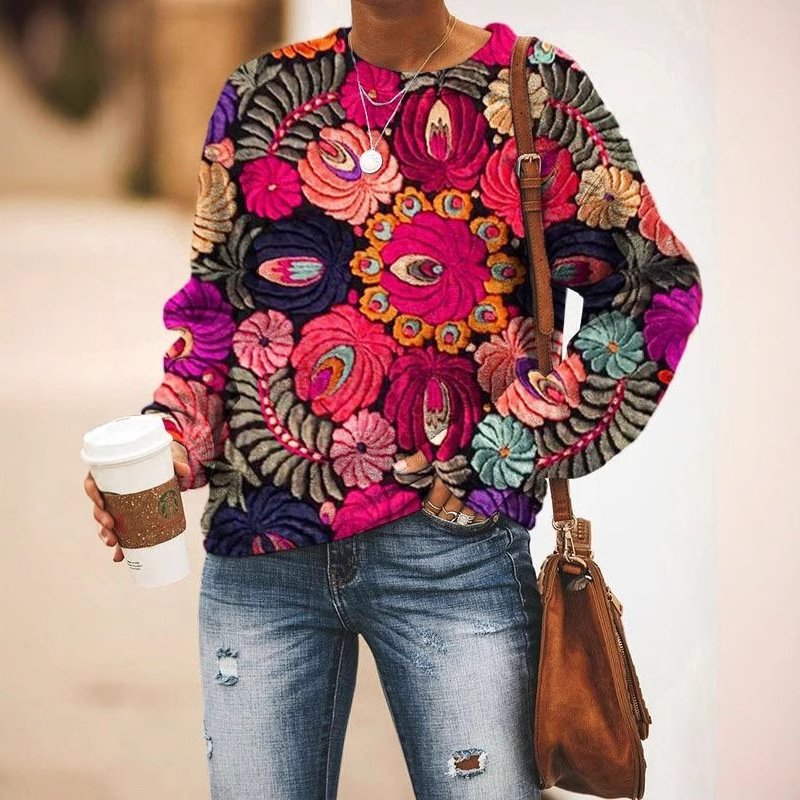 Casual Crew Neck Ethnic Sweatshirt