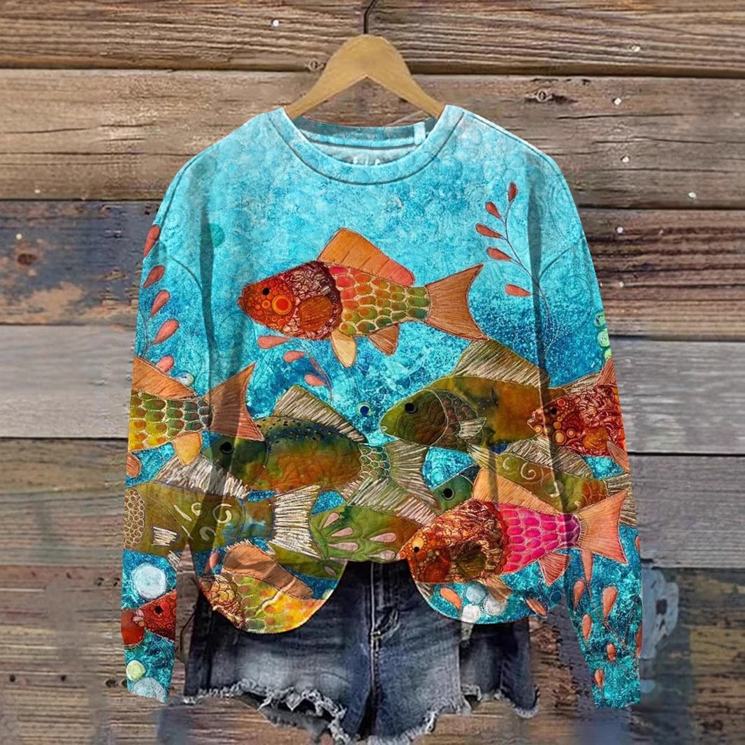 Casual Crew Neck Animal Sweatshirt