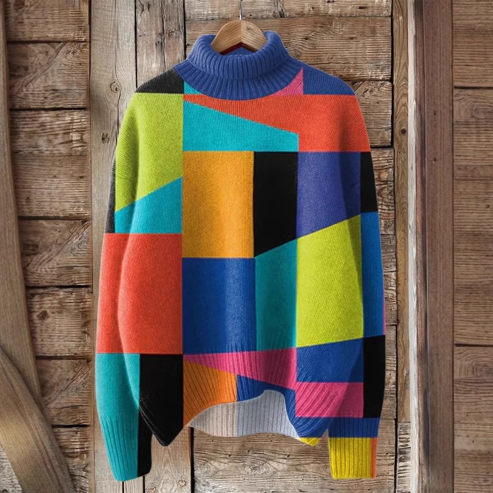 Casual Turtleneck Geometric Sweatshirt