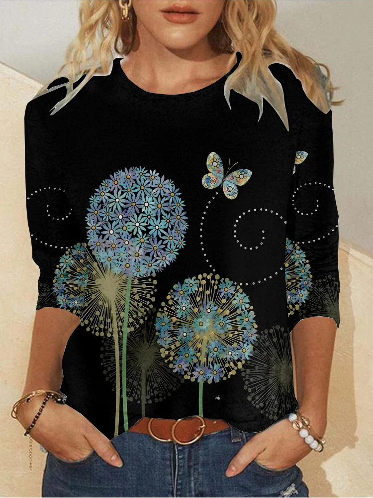 Casual Floral Crew Neck Long Sleeve T-shirt