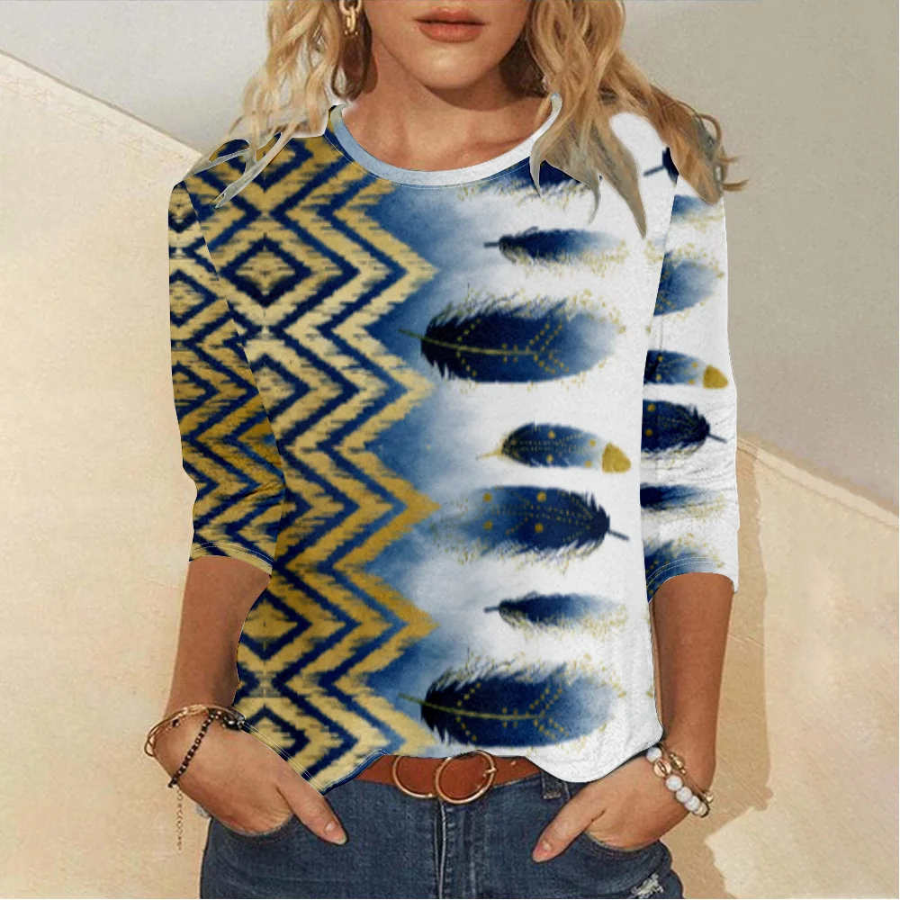 Casual Abstract Crew Neck Long Sleeve T-shirt