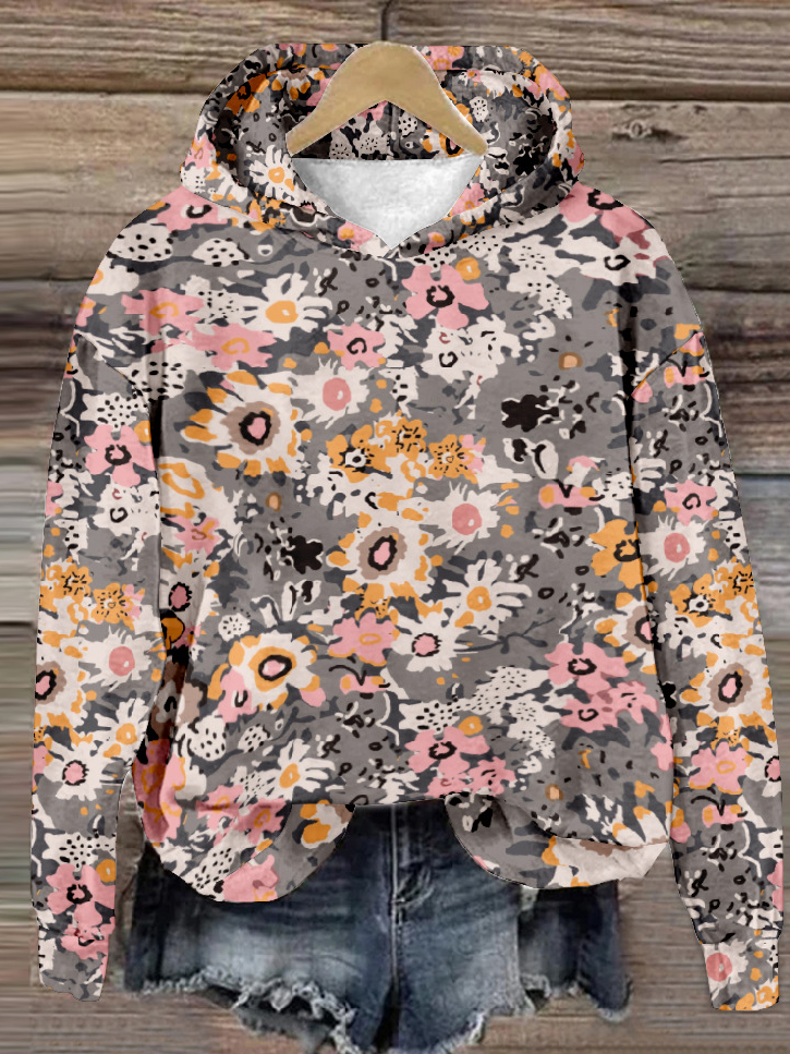 Casual Hoodie Floral Sweatshirt Zipper