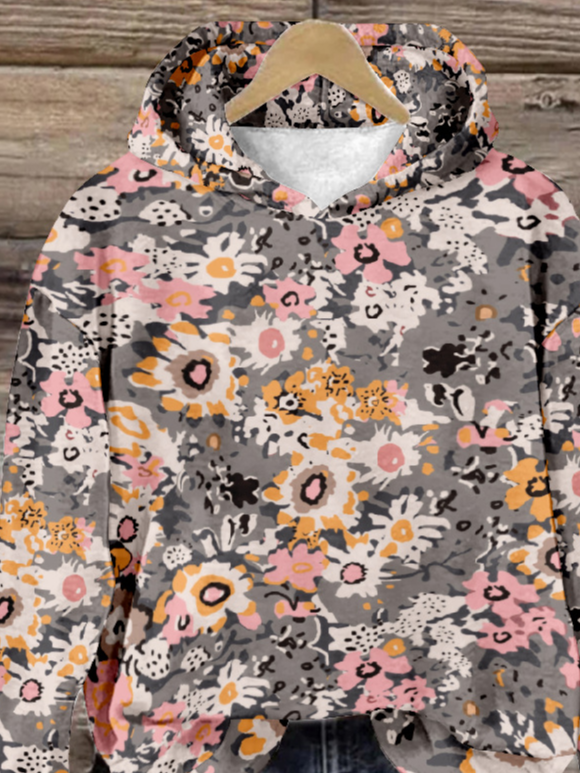 Casual Hoodie Floral Sweatshirt Zipper