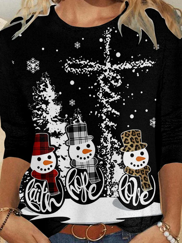 Casual Christmas Crew Neck Long Sleeve T-shirt