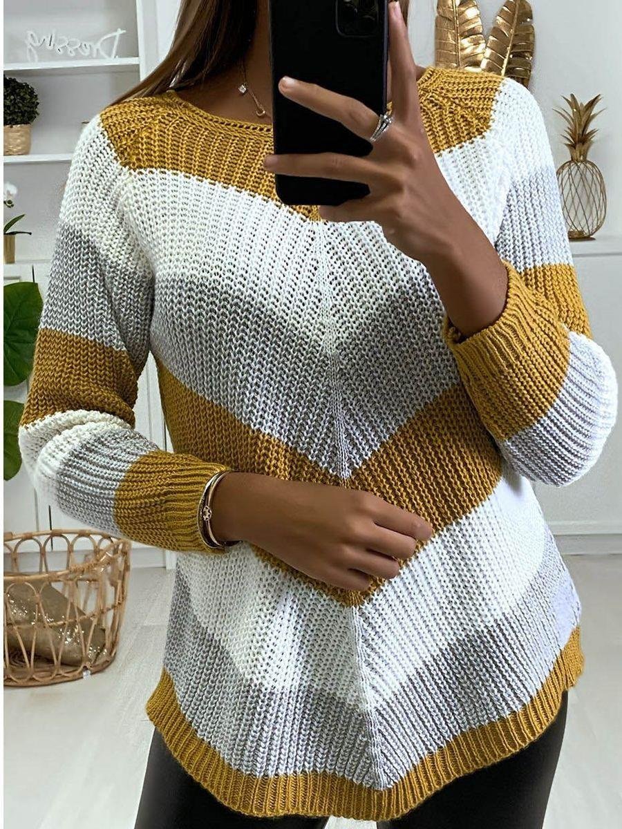 Women Yarn/Wool Yarn Geometric Long Sleeve Comfy Casual Sweater