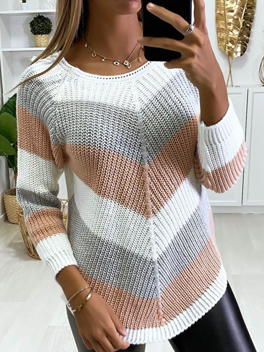 Women Yarn/Wool Yarn Geometric Long Sleeve Comfy Casual Sweater