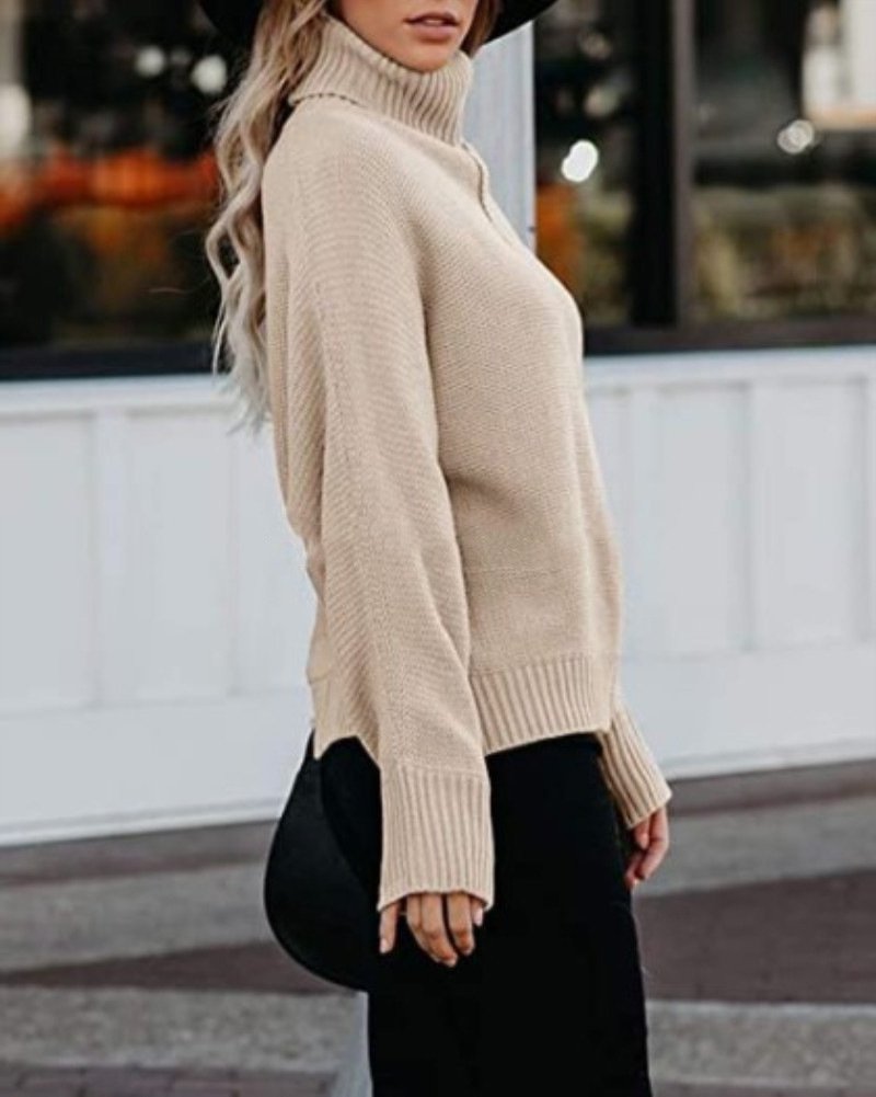 Women Yarn/Wool Yarn Plain Long Sleeve Comfy Casual Sweater