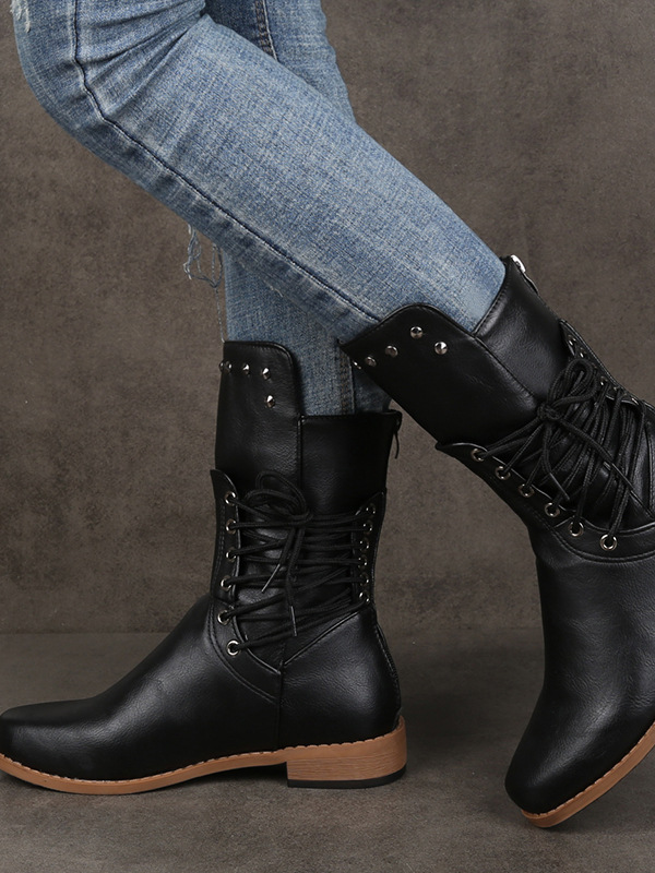 Casual Plain Zipper Block Heel Riding Boots