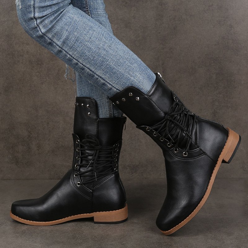 Casual Plain Zipper Block Heel Riding Boots