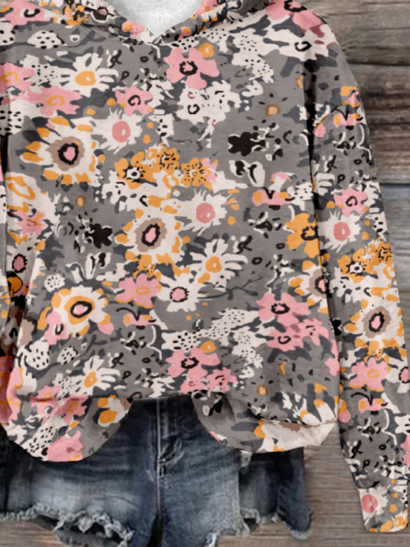 Casual Hoodie Floral Sweatshirt Zipper