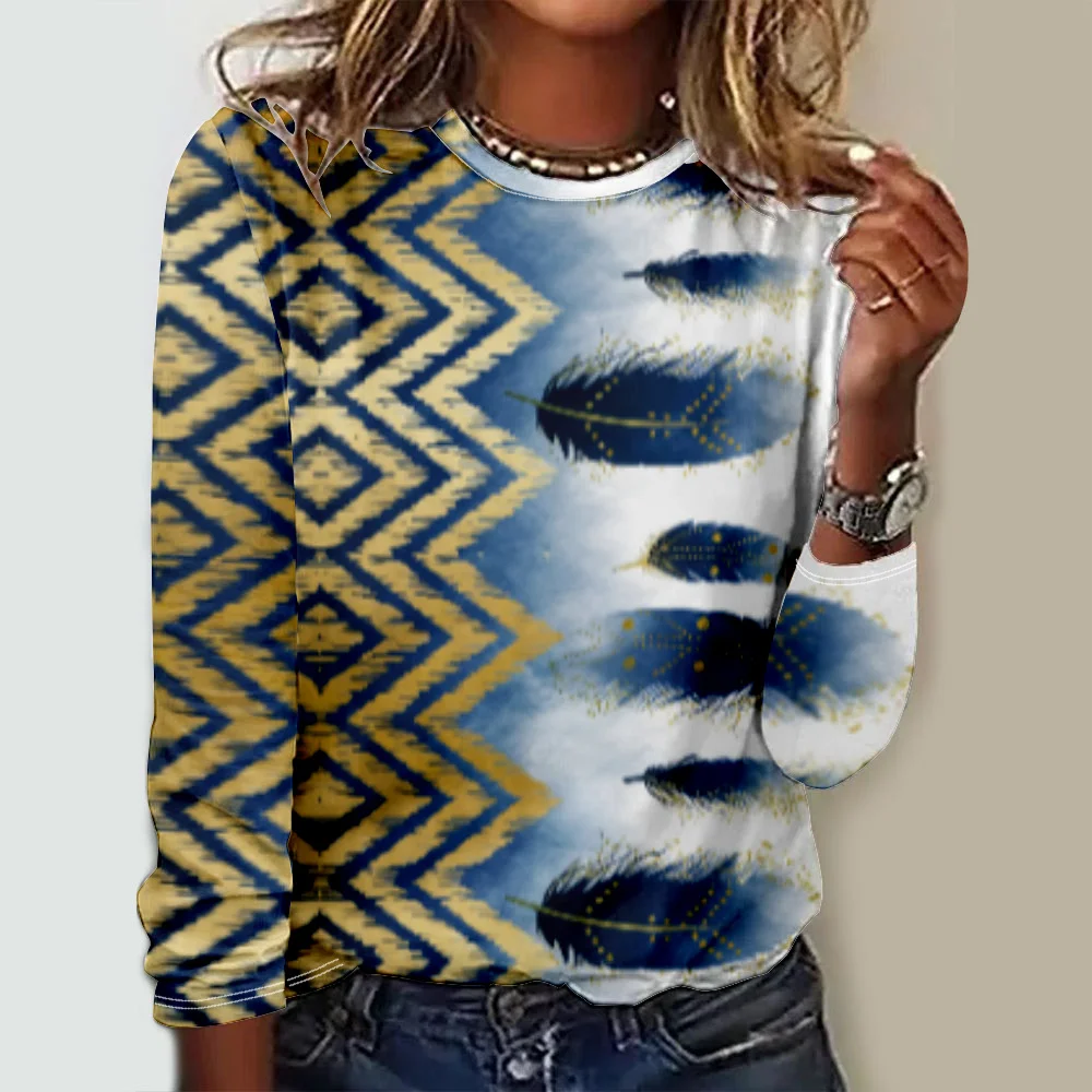 Casual Abstract Crew Neck Long Sleeve T-shirt