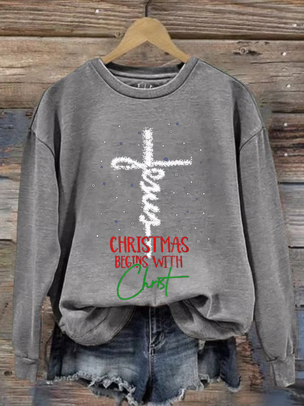 Casual Crew Neck Christmas Sweatshirt