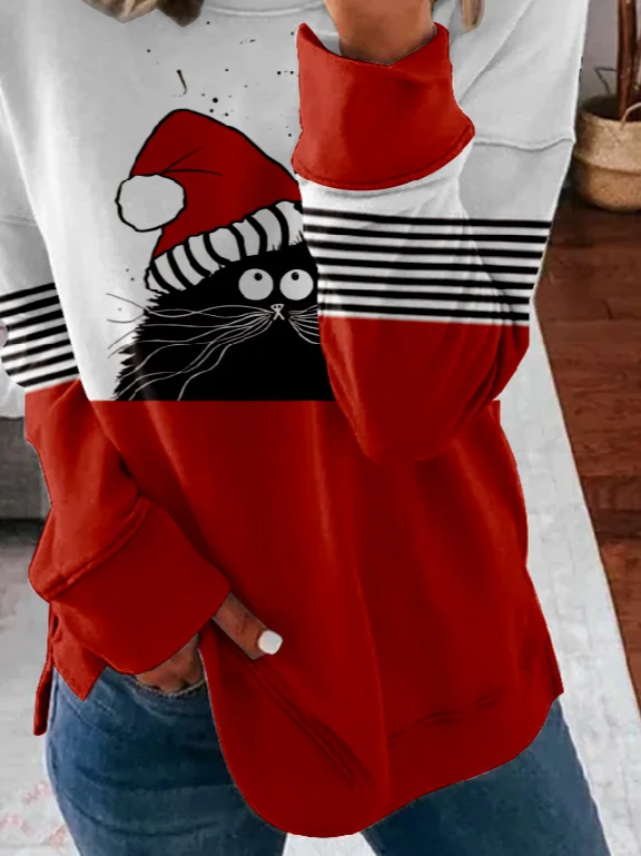 Casual Crew Neck Christmas Sweatshirt Zipper