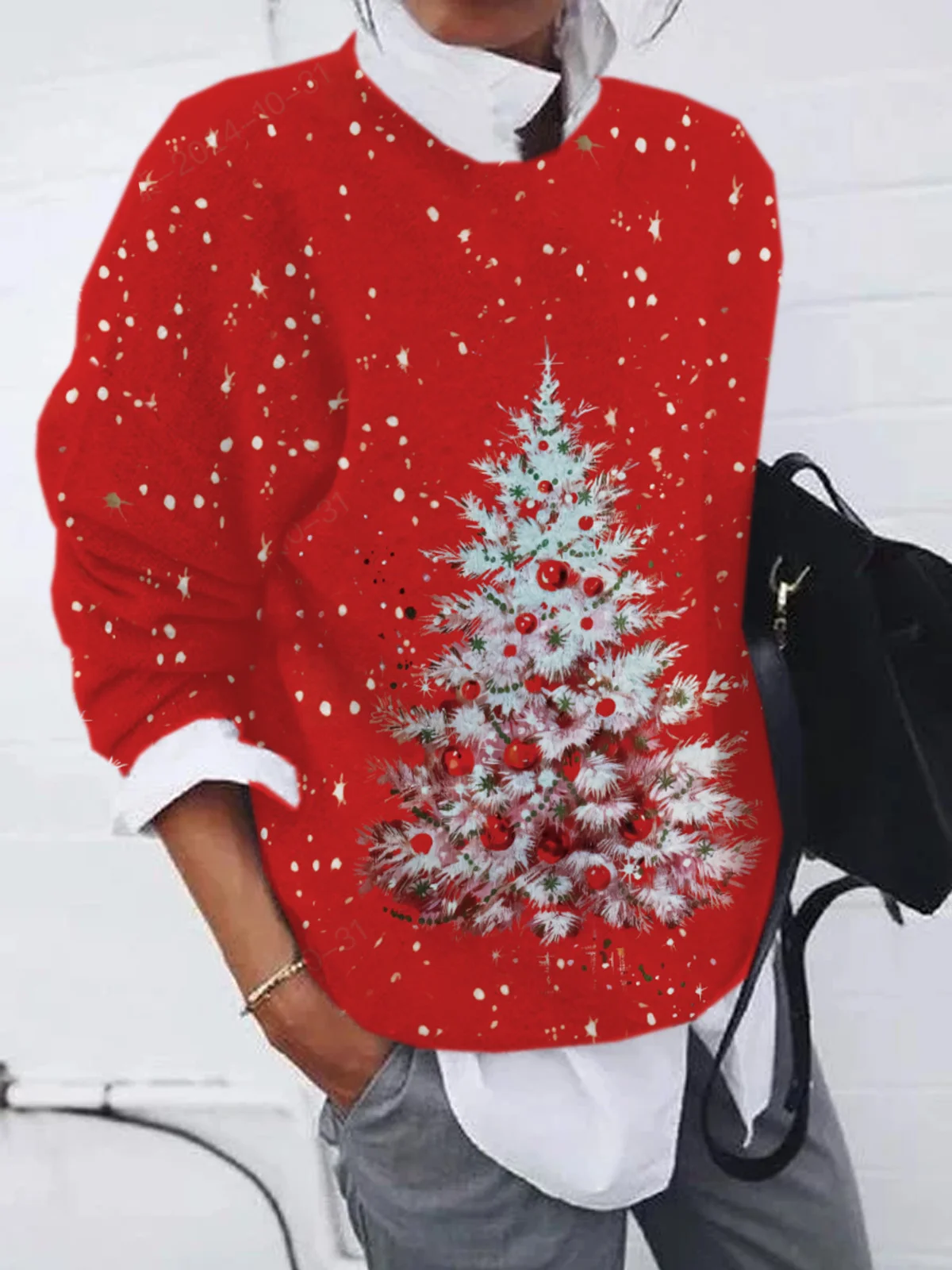 Casual Crew Neck Christmas Sweatshirt Zipper