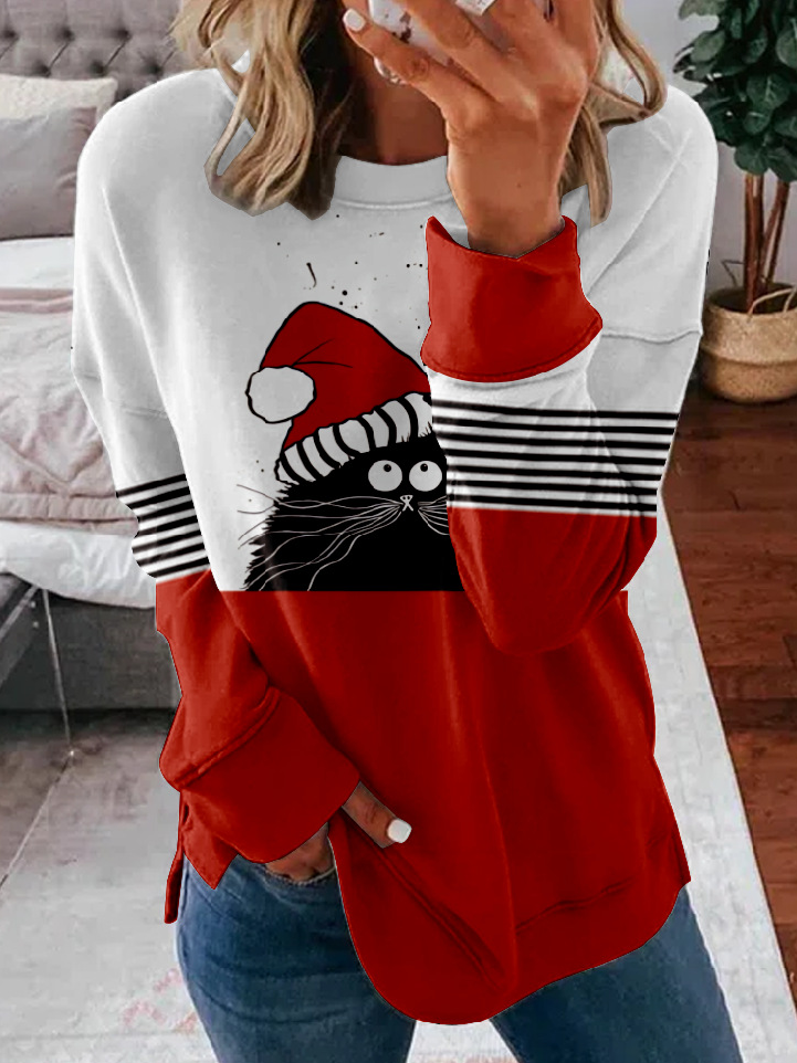 Casual Crew Neck Christmas Sweatshirt Zipper