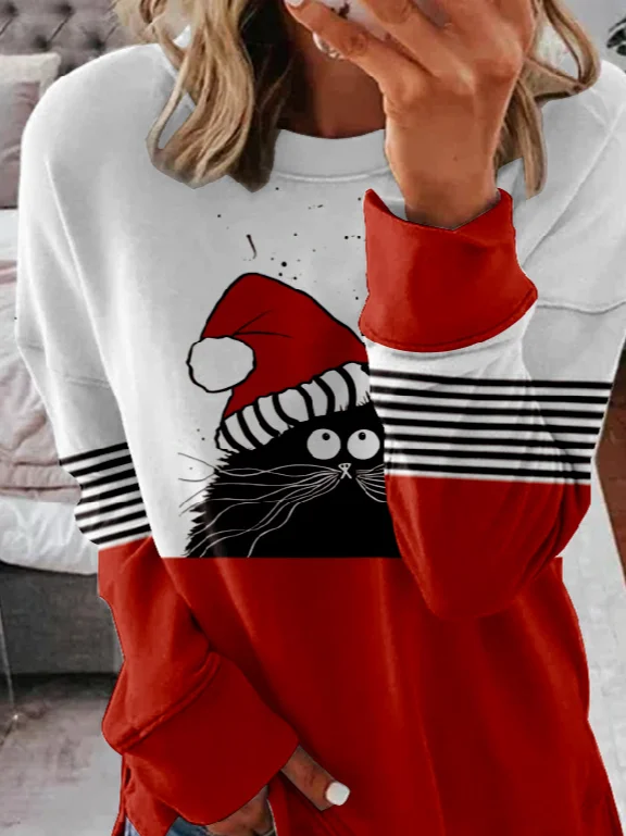 Casual Crew Neck Christmas Sweatshirt Zipper