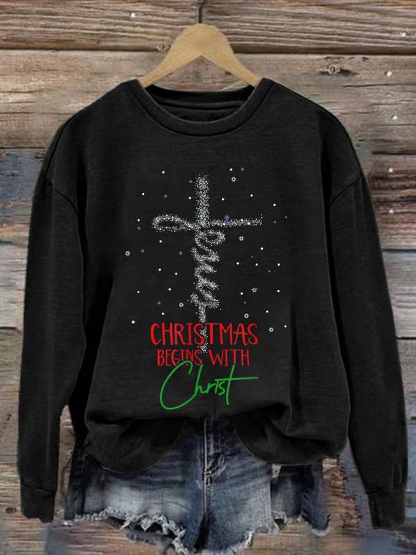 Casual Crew Neck Christmas Sweatshirt