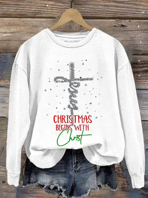 Casual Crew Neck Christmas Sweatshirt