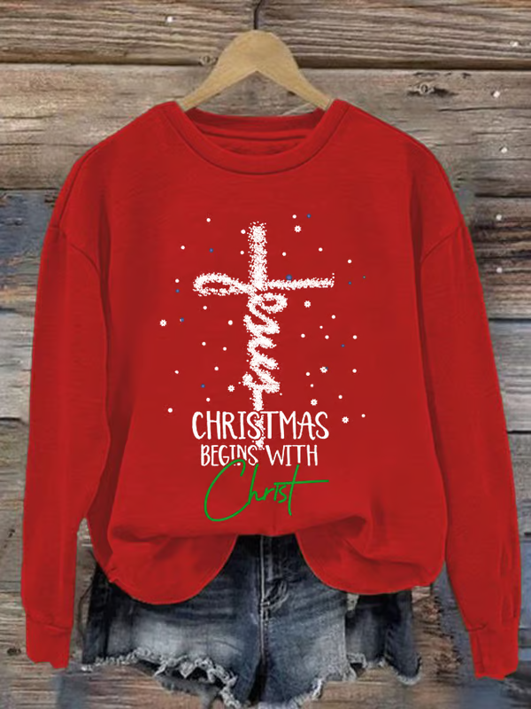 Casual Crew Neck Christmas Sweatshirt