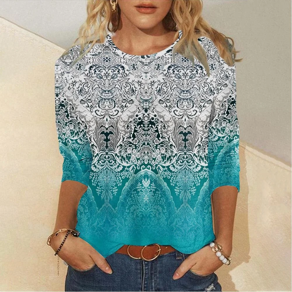 Casual Ethnic Crew Neck Long Sleeve T-shirt