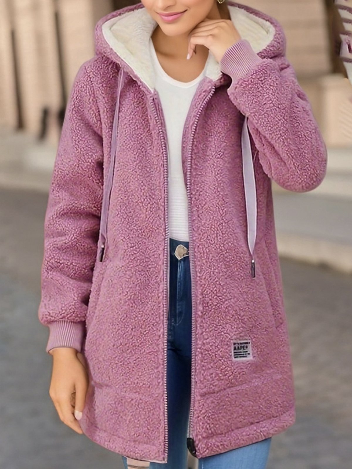 Women's Plain Fleece Loose Teddy Jacket