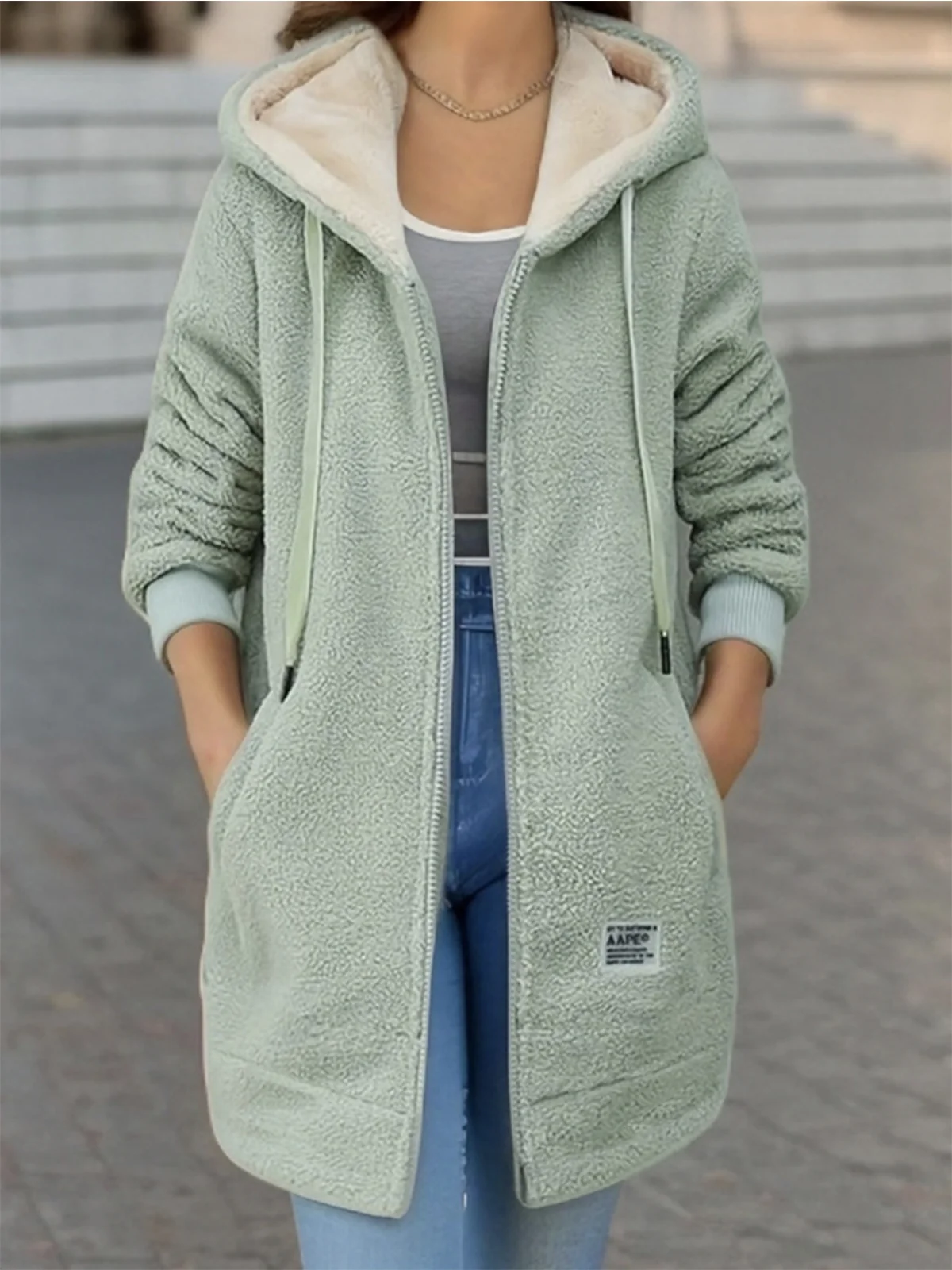 Women's Plain Fleece Loose Teddy Jacket