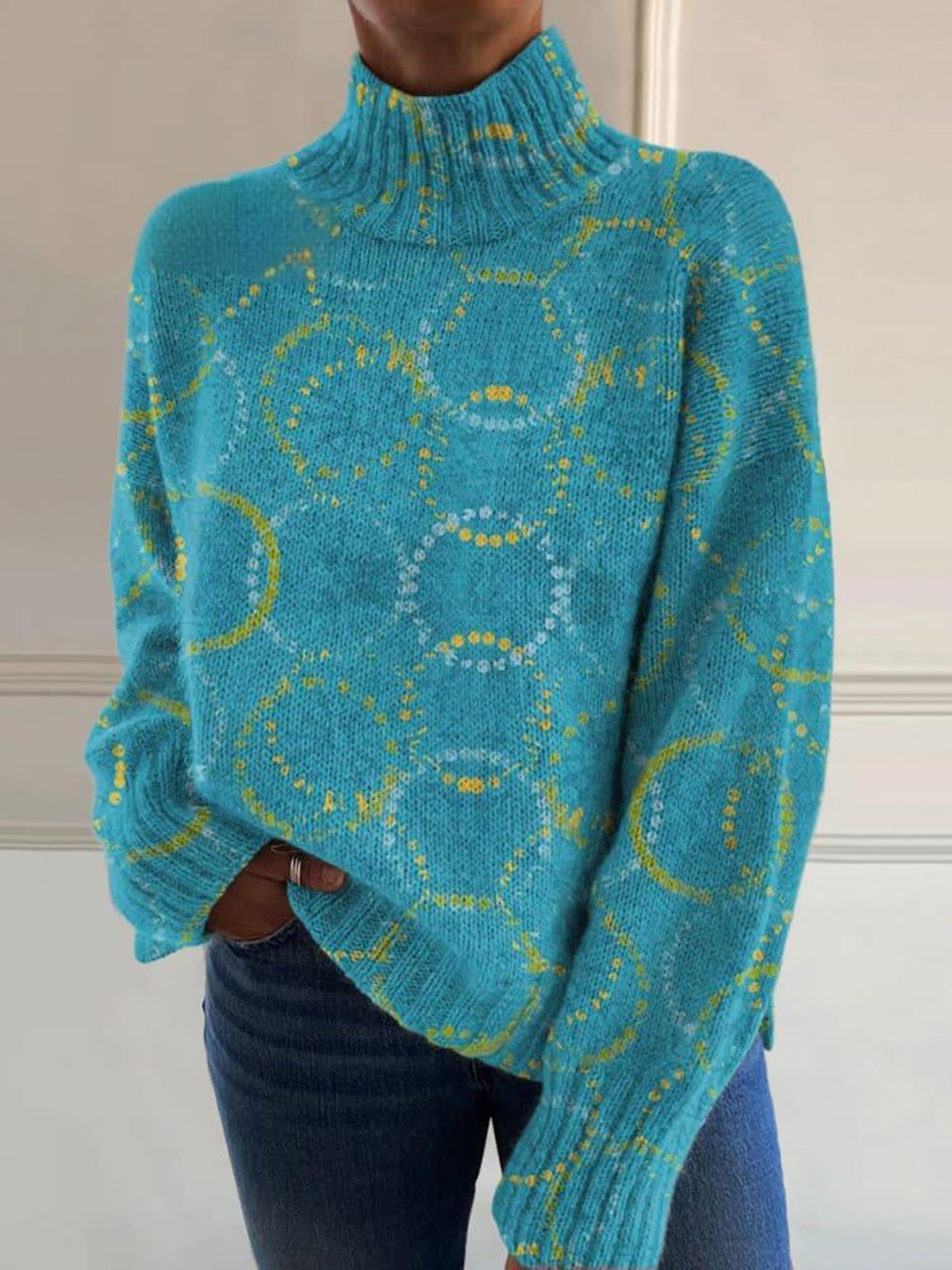 Women Wool/Knitting Floral Long Sleeve Comfy Casual Sweater