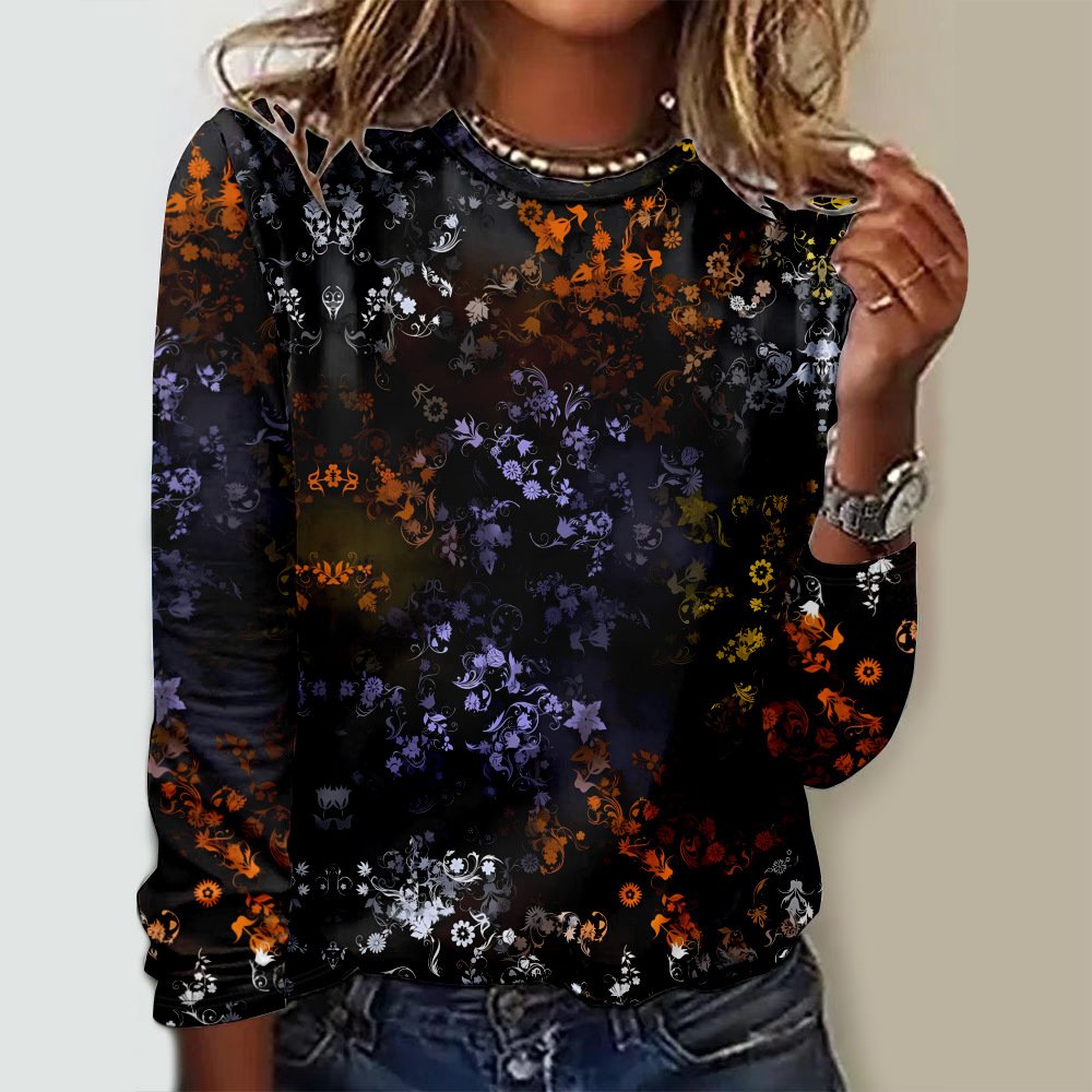 Casual Geometric Crew Neck Long Sleeve T-shirt