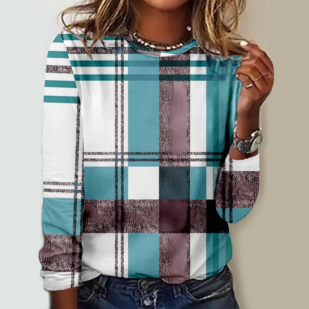 Casual Geometric Crew Neck Long Sleeve T-shirt