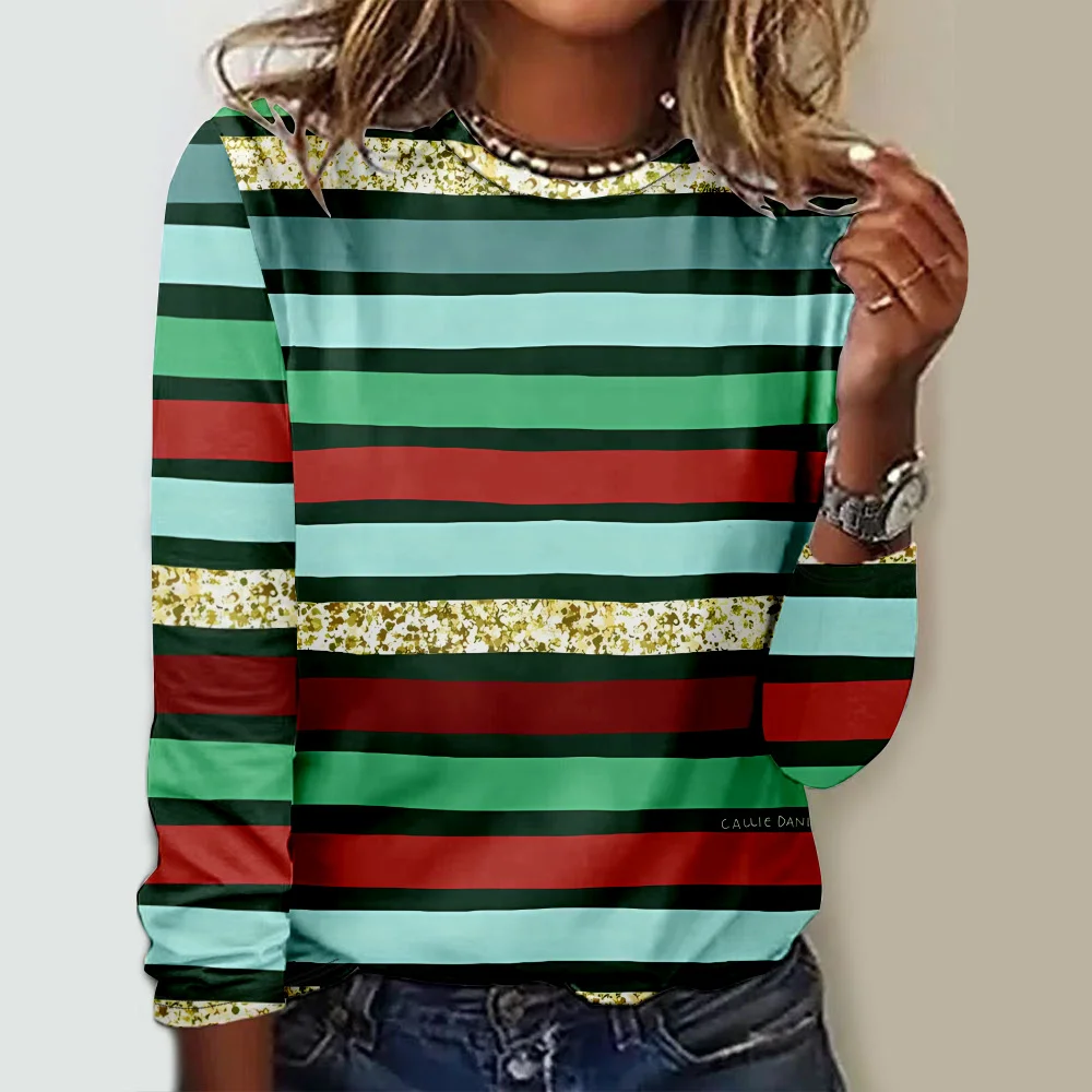 Casual Striped Crew Neck Long Sleeve T-shirt