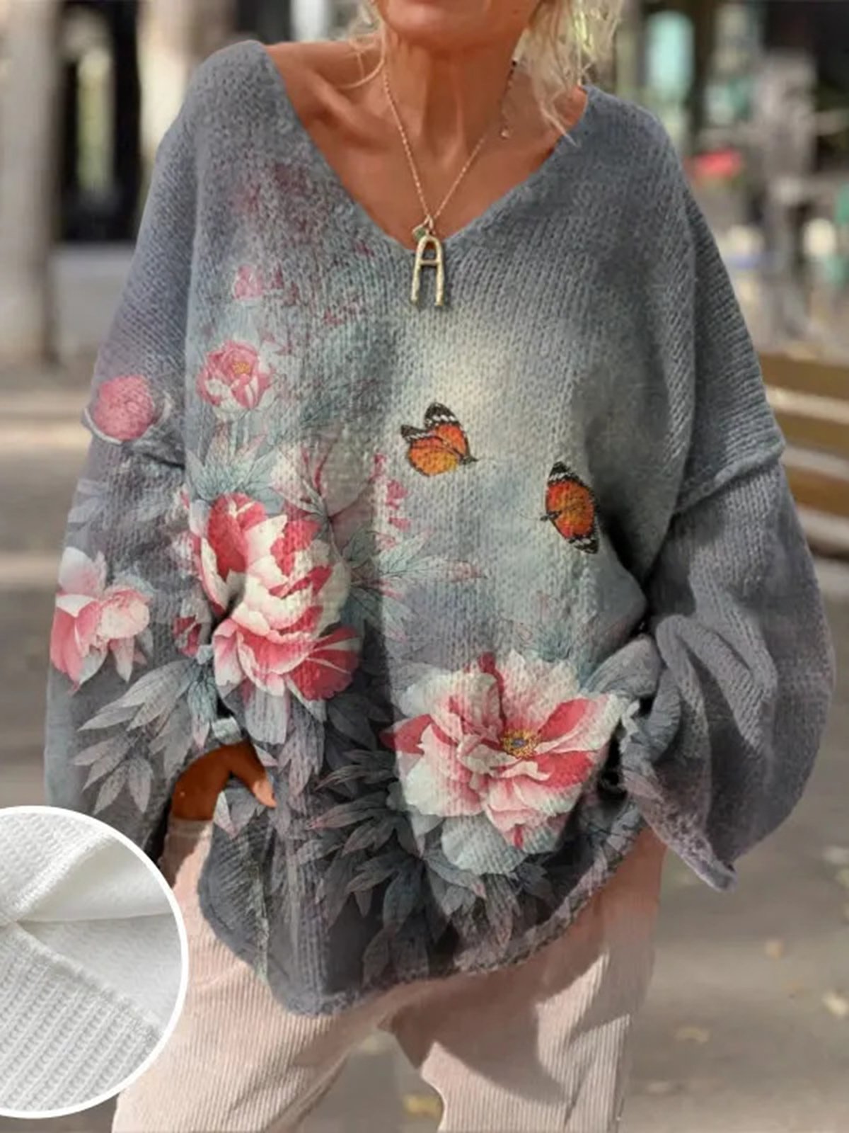 Women Floral Long Sleeve Comfy Casual Sweater