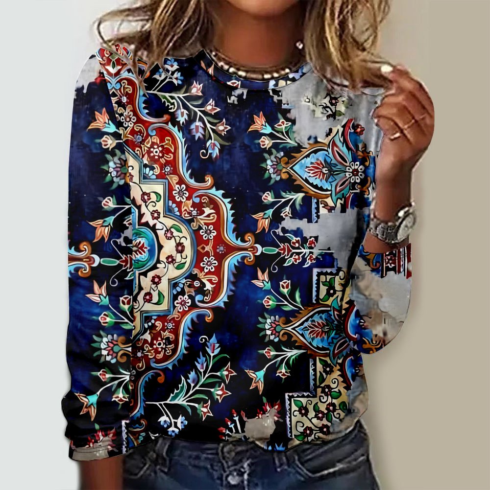 Casual Geometric Crew Neck Long Sleeve T-shirt