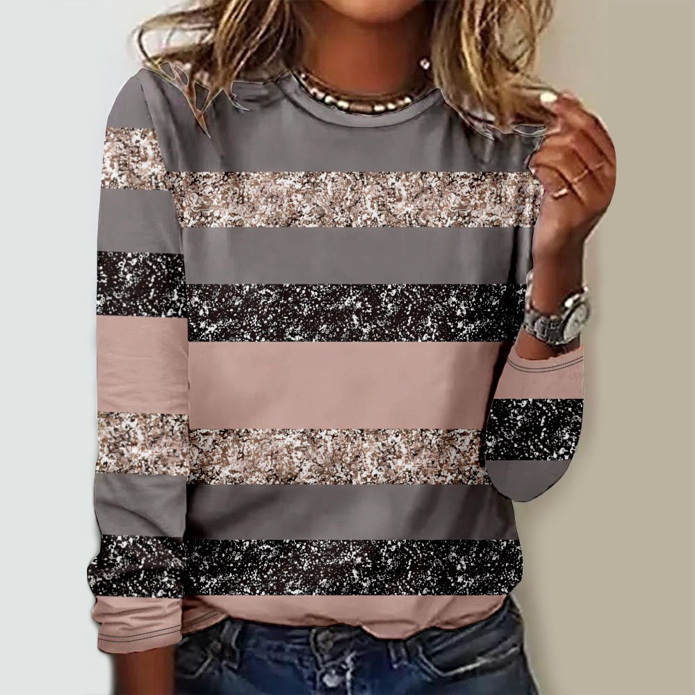 Casual Geometric Crew Neck Long Sleeve T-shirt