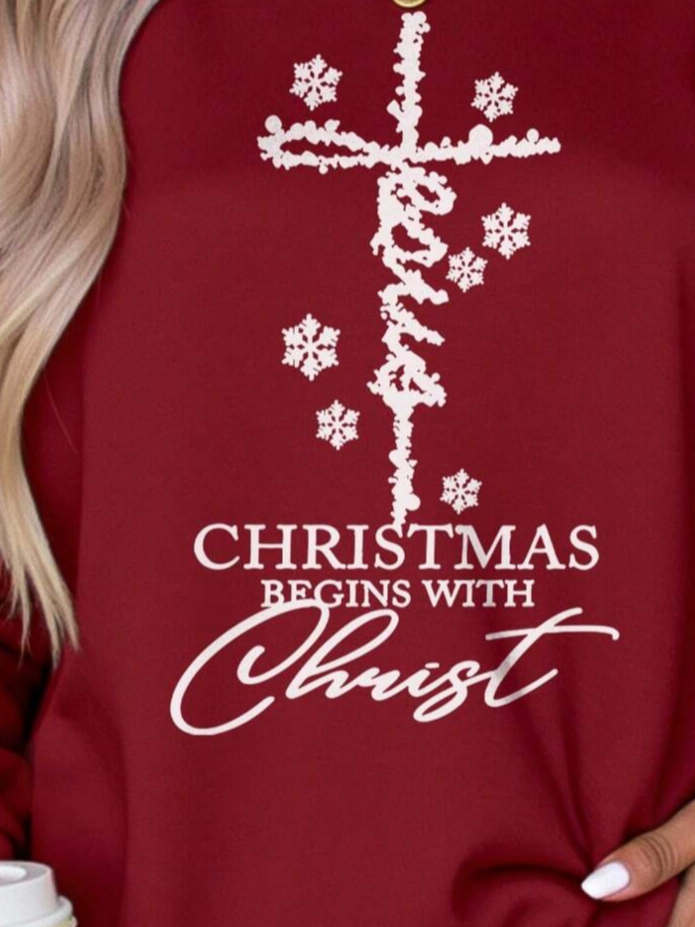 Casual Christmas Crew Neck Text Letters Sweatshirt