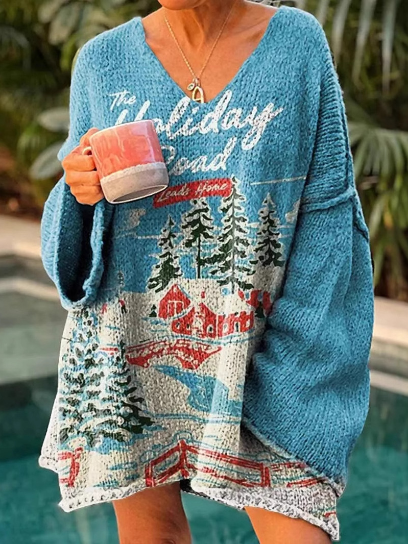 Casual V Neck Floral Sweatshirt