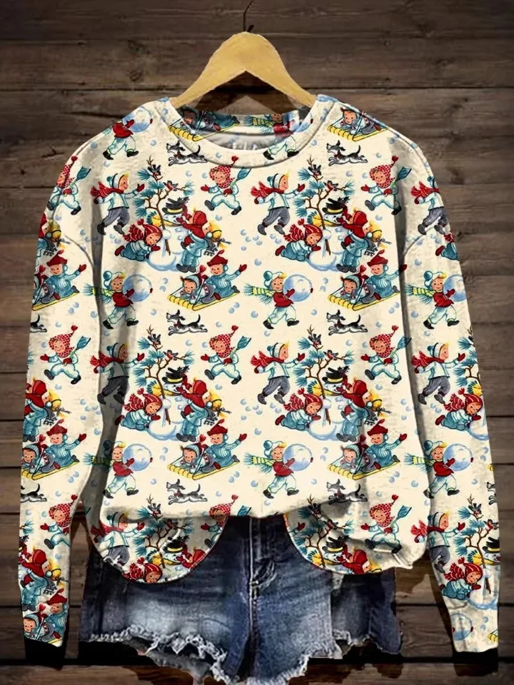 Casual Crew Neck Floral Sweatshirt Zipper