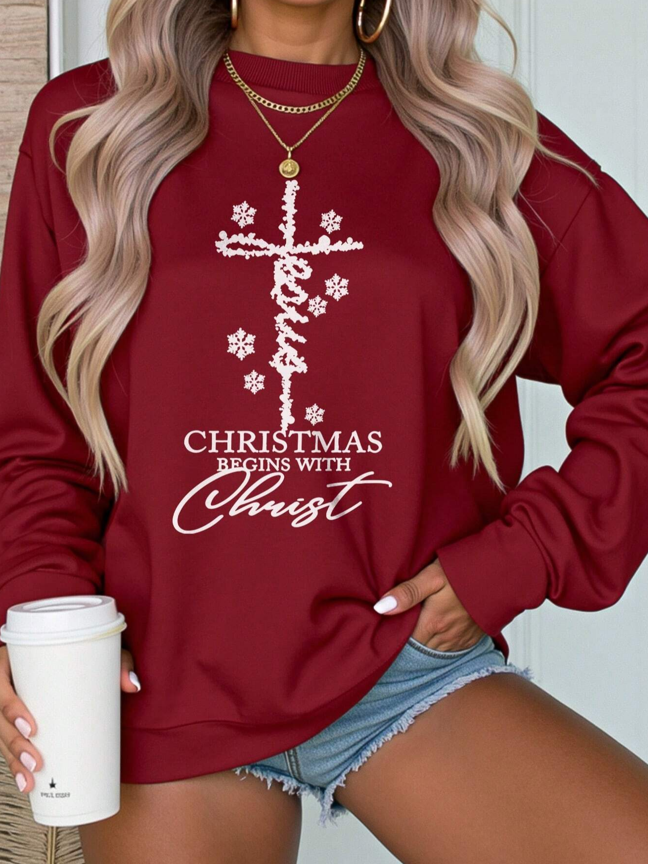 Casual Christmas Crew Neck Text Letters Sweatshirt