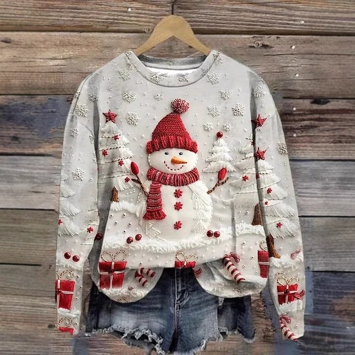 Casual Christmas Crew Neck Floral Sweatshirt Zipper