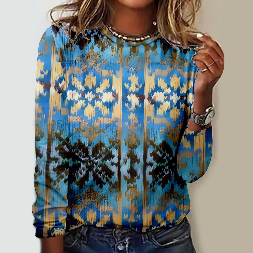 Casual Geometric Crew Neck Long Sleeve T-shirt