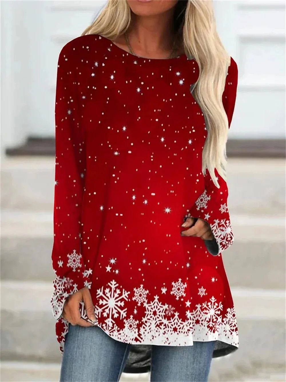 Casual Christmas Crew Neck Long Sleeve T-shirt