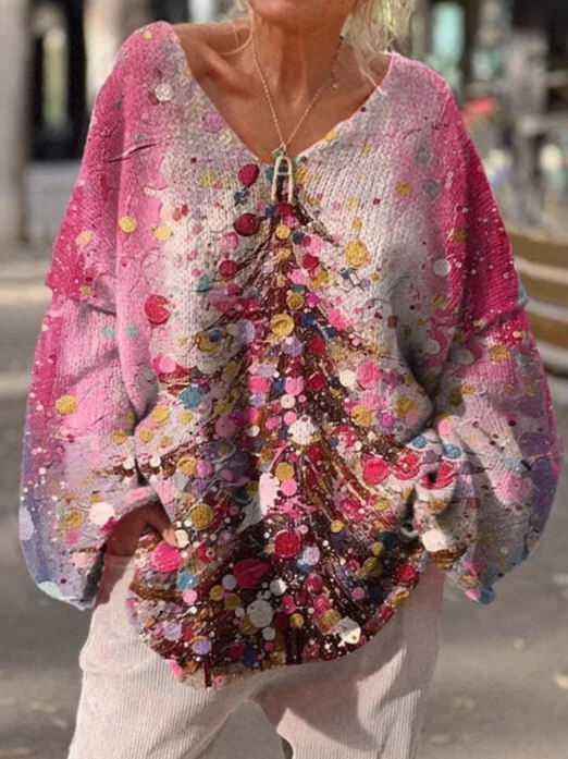 Casual V Neck Floral Sweatshirt