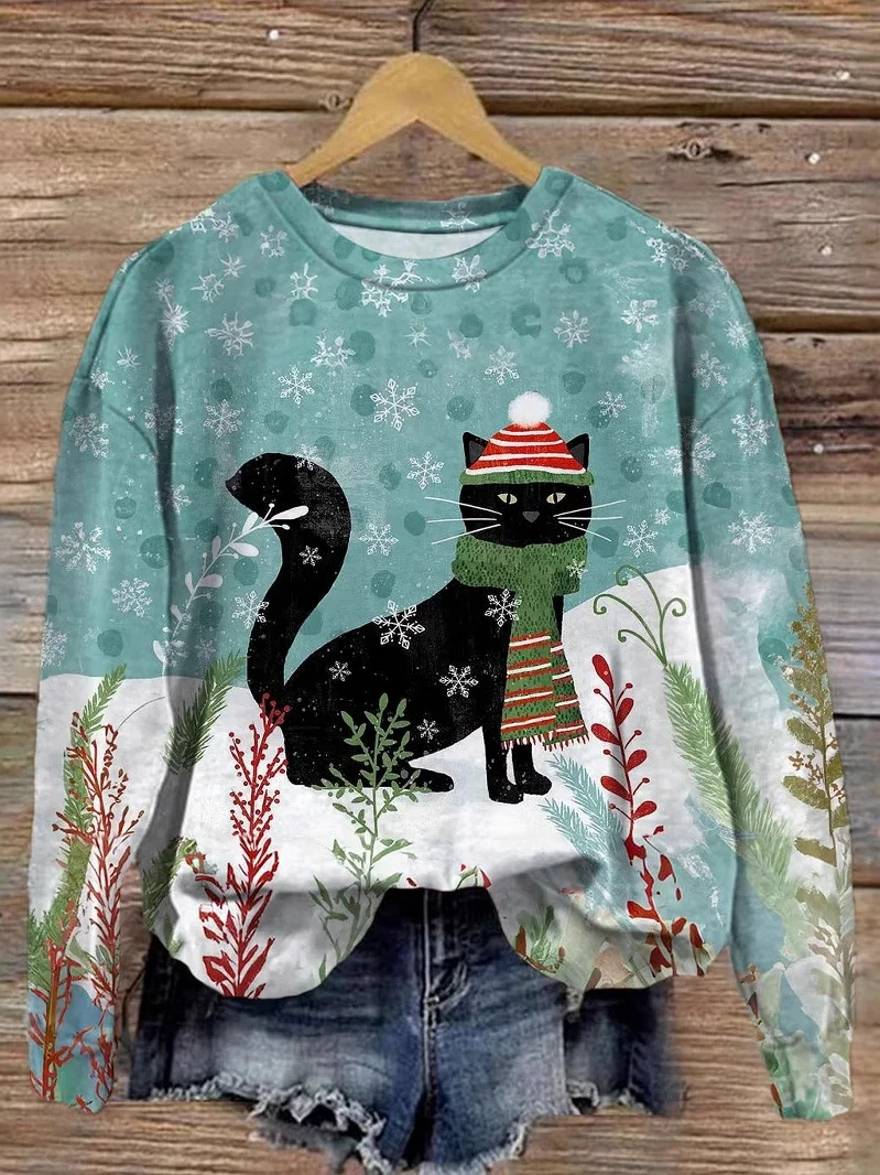 Casual Crew Neck Christmas Sweatshirt