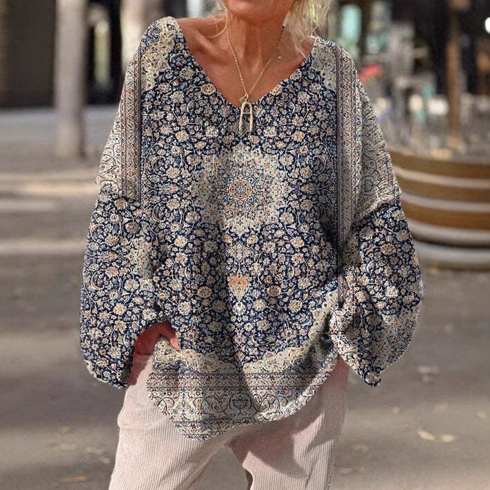 Casual V Neck Floral Sweatshirt