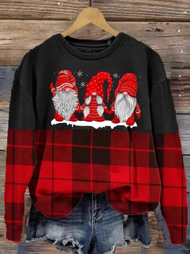 Casual Crew Neck Santa Claus Art Print Animal Sweatshirt