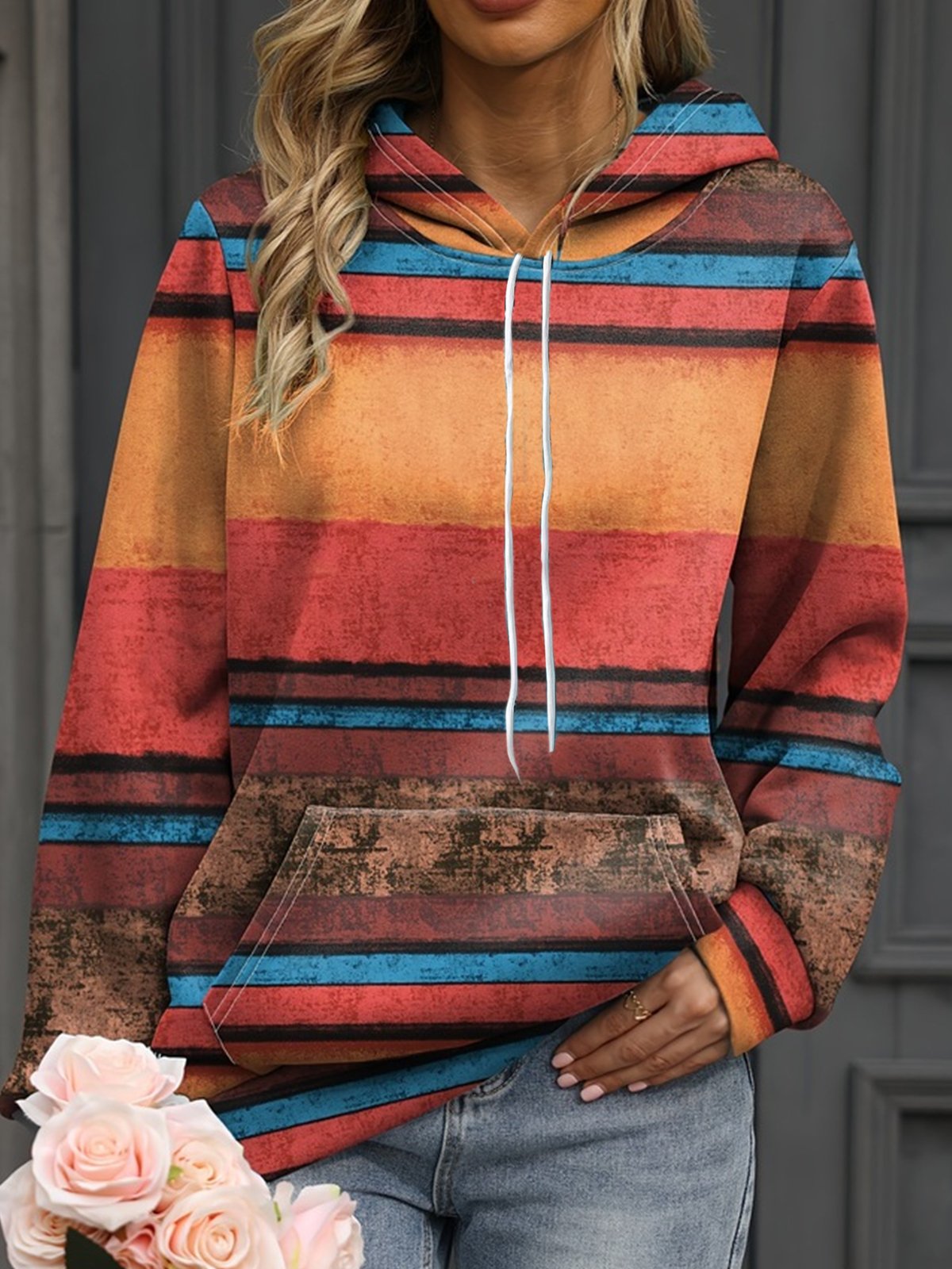 Casual Hoodie Color Block Sweatshirt