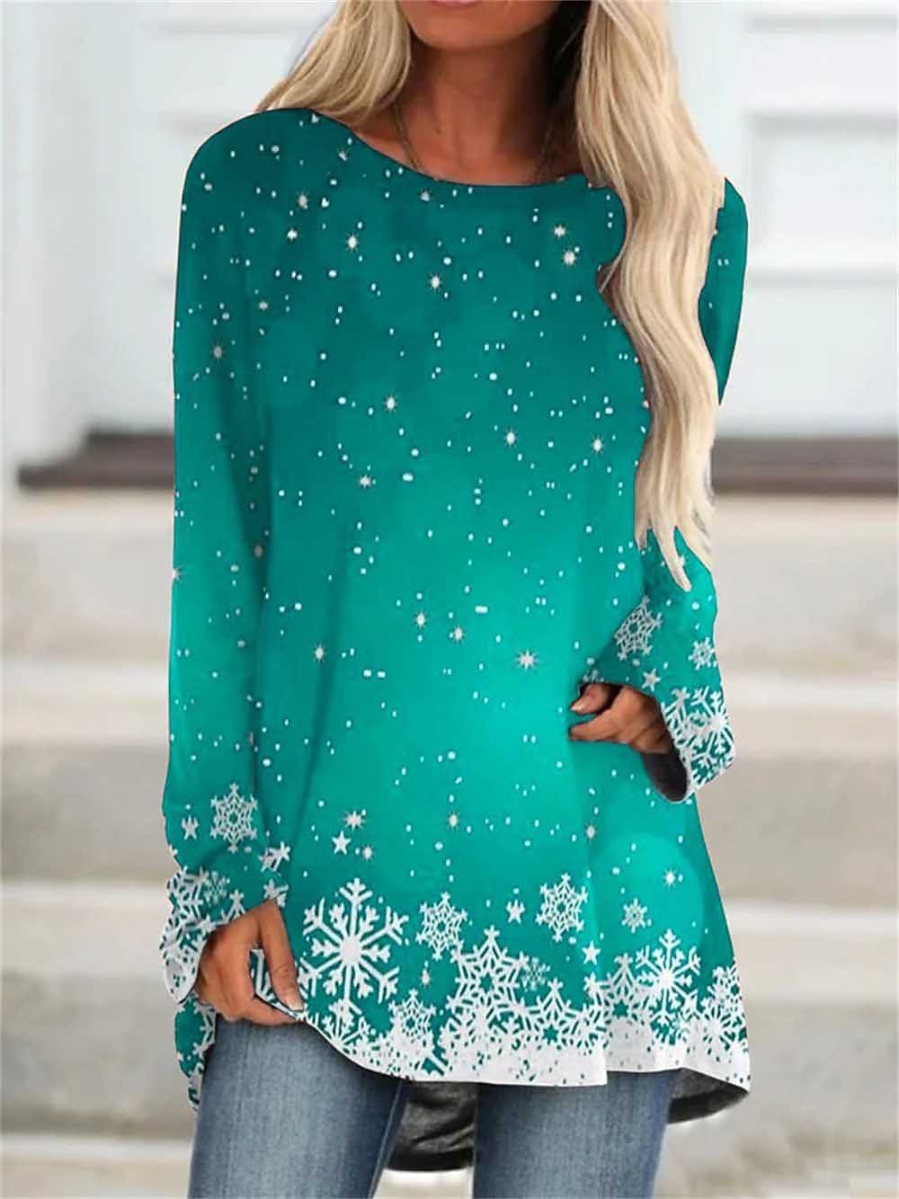 Casual Christmas Crew Neck Long Sleeve T-shirt