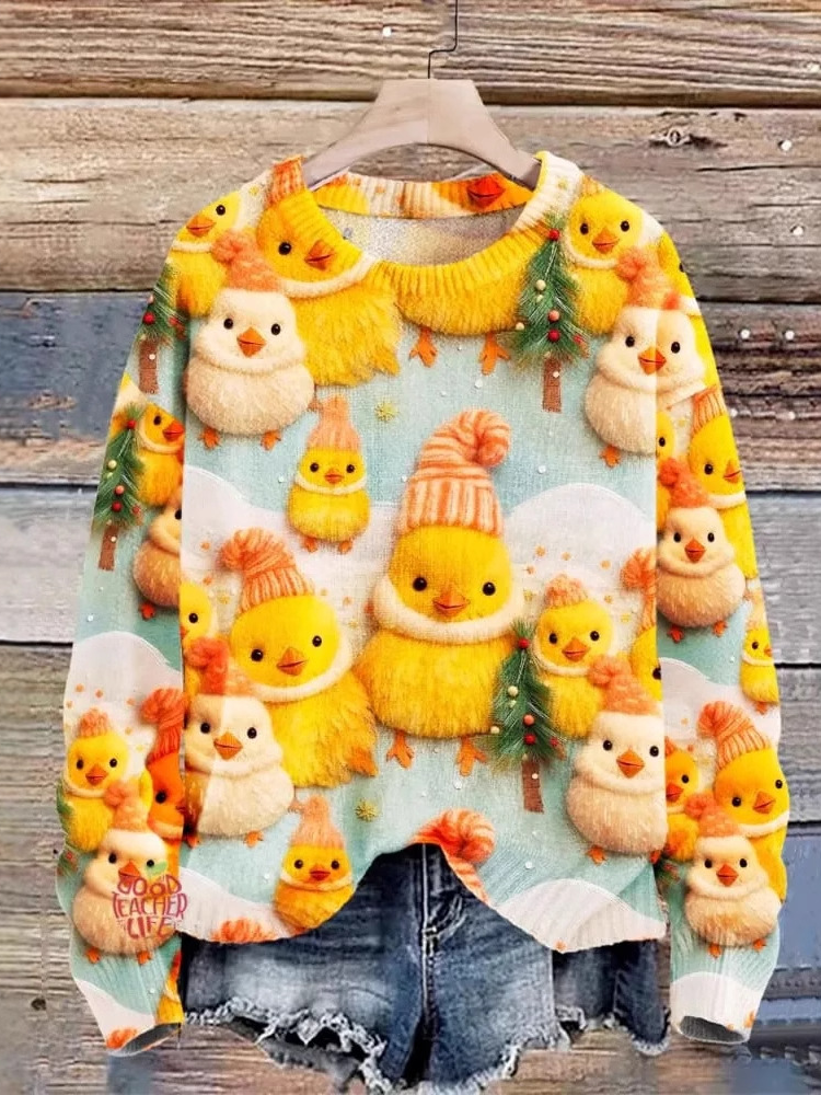 Casual Crew Neck Animal Sweatshirt