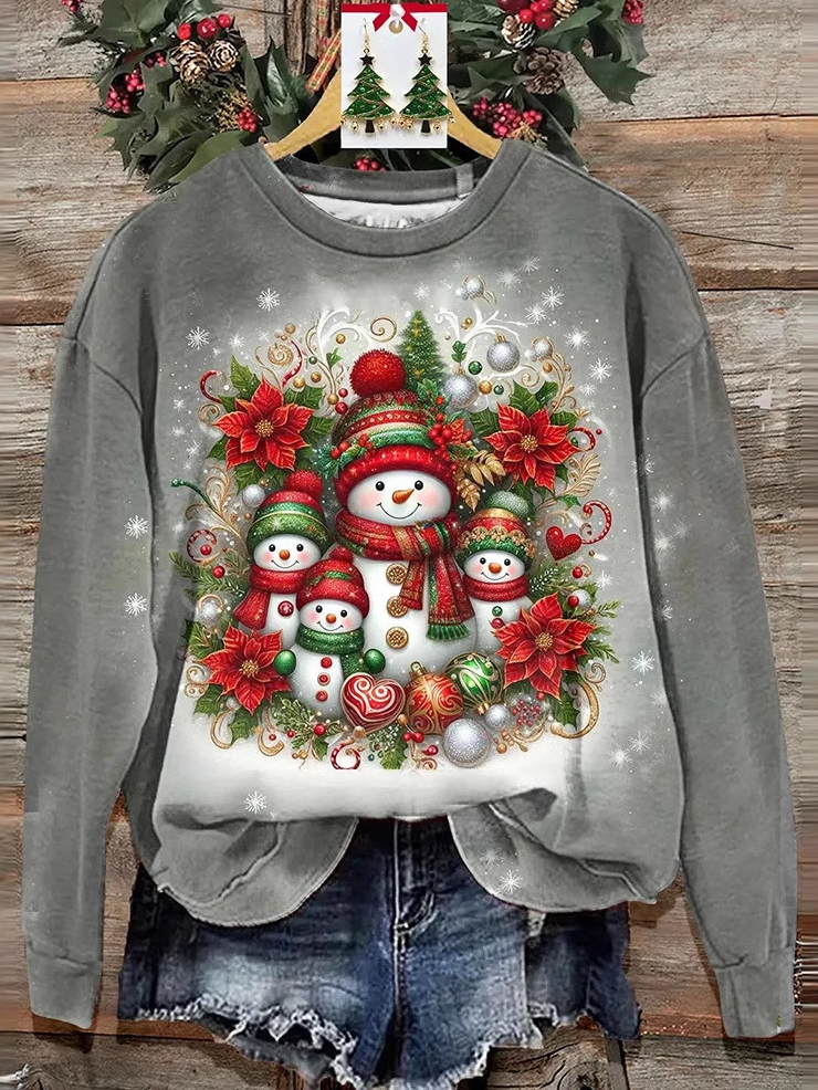 Casual Crew Neck Christmas Sweatshirt